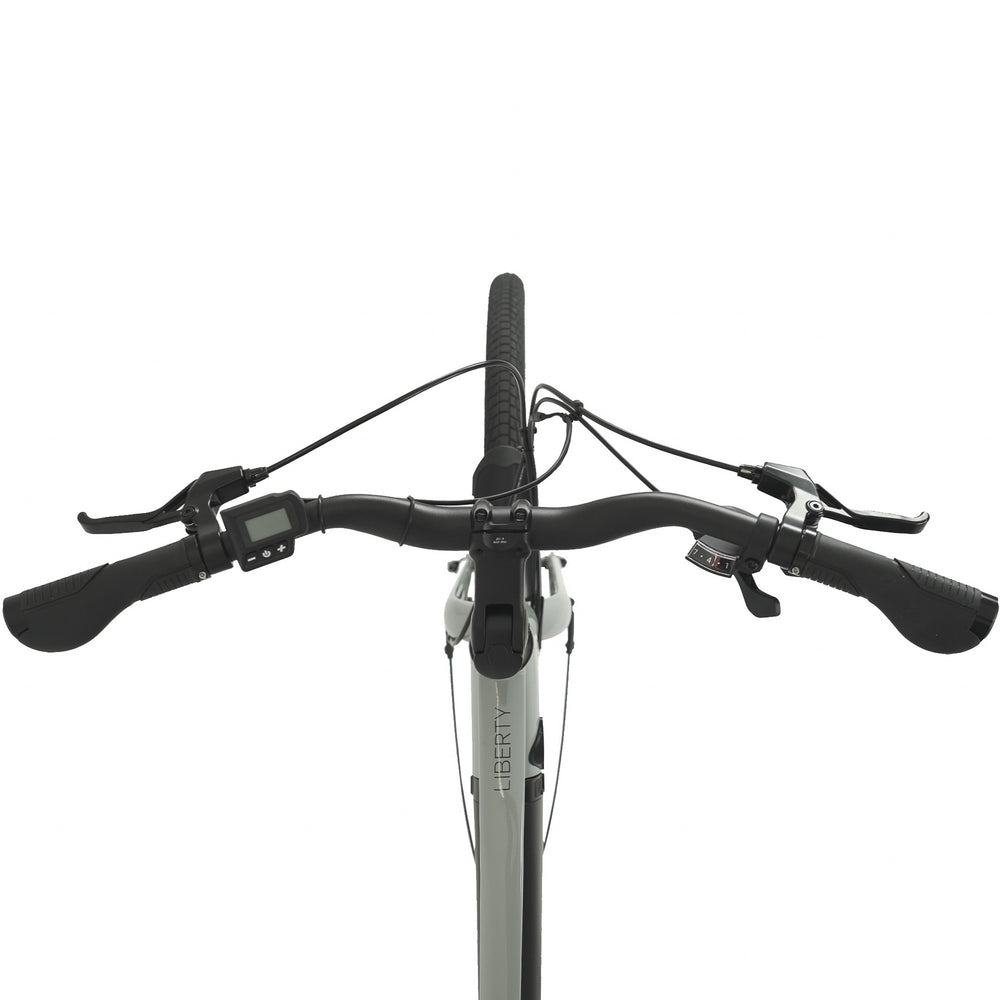 Falcon Liberty Cross Bar Electric Hybrid Bike - handlebars, display and controls from above — view 10