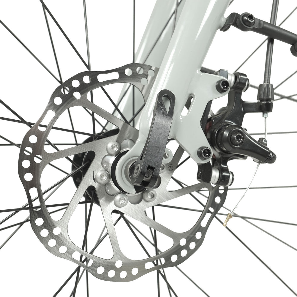 Falcon Liberty Cross Bar Electric Hybrid Bike - 160mm front disc brake and quick-release hub — view 6