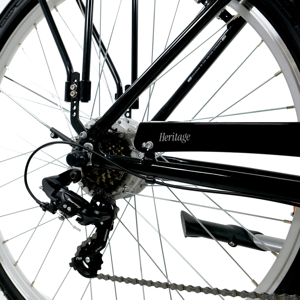 Falcon Heritage Electric Hybrid Bike - chainguard and Shimano Tourney gears — view 8