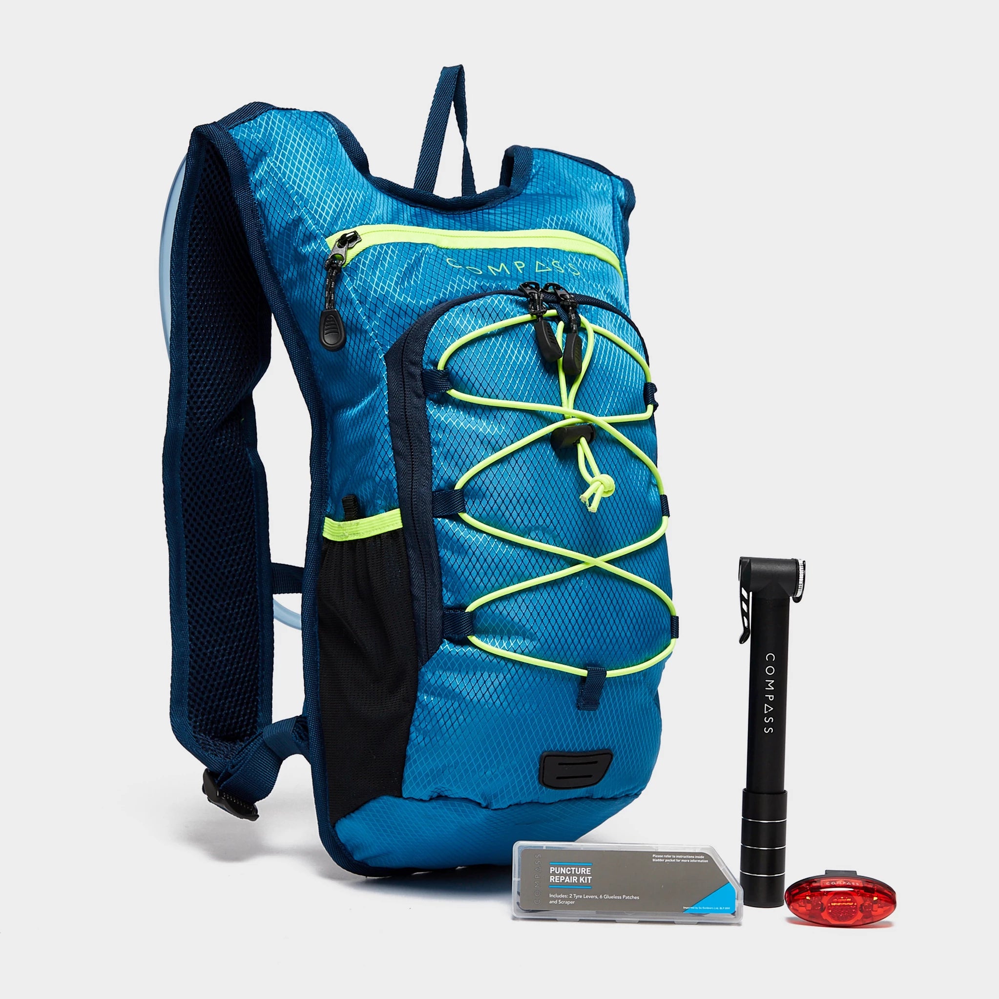 Compass Hydration Pack 2L, With Light & Puncture Repair Kit Compass Hydration Pack 2L, With Light & Puncture Repair Kit