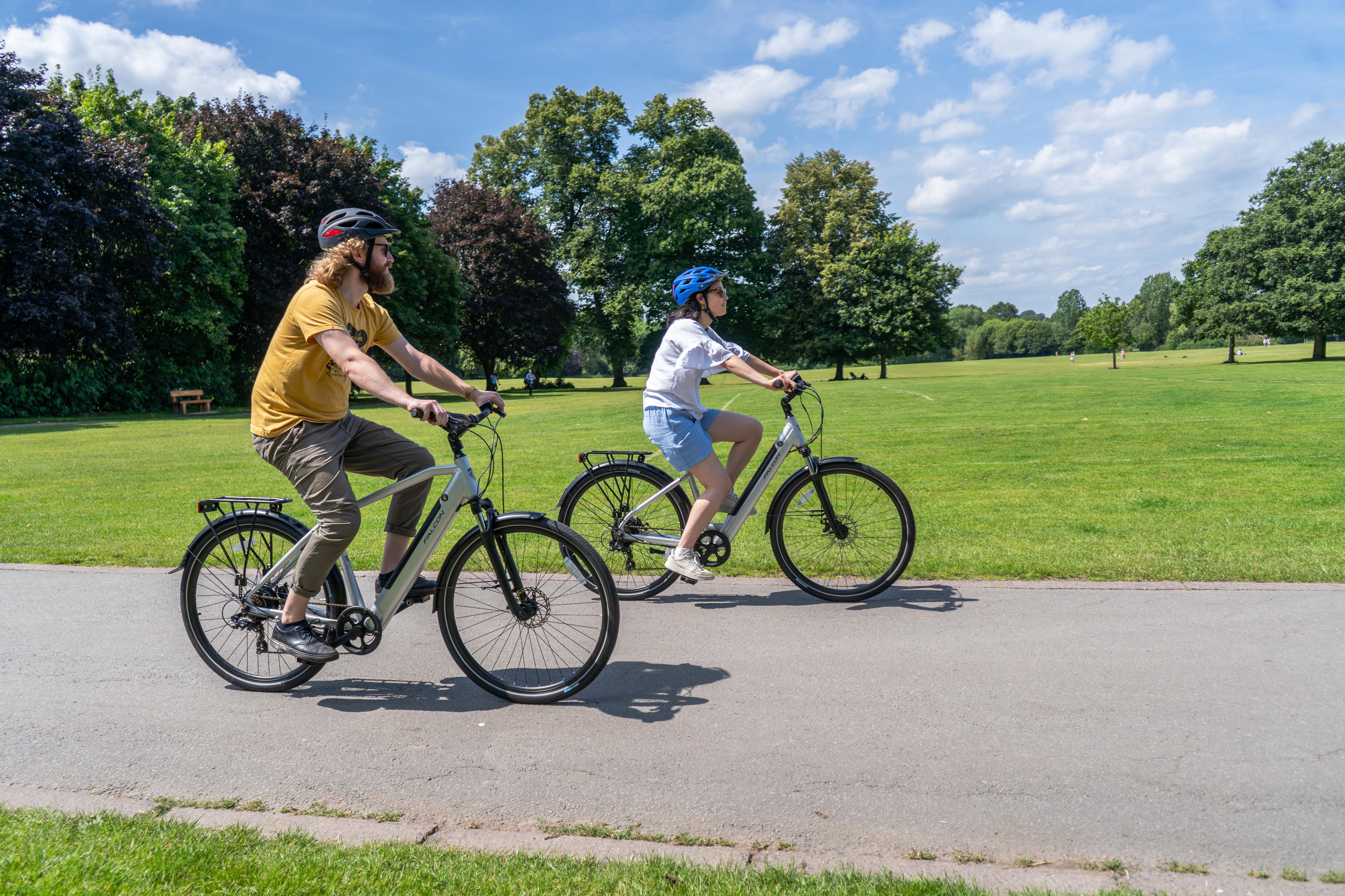 Falcon horizon low step electric hybrid bike silver perfect for everyone