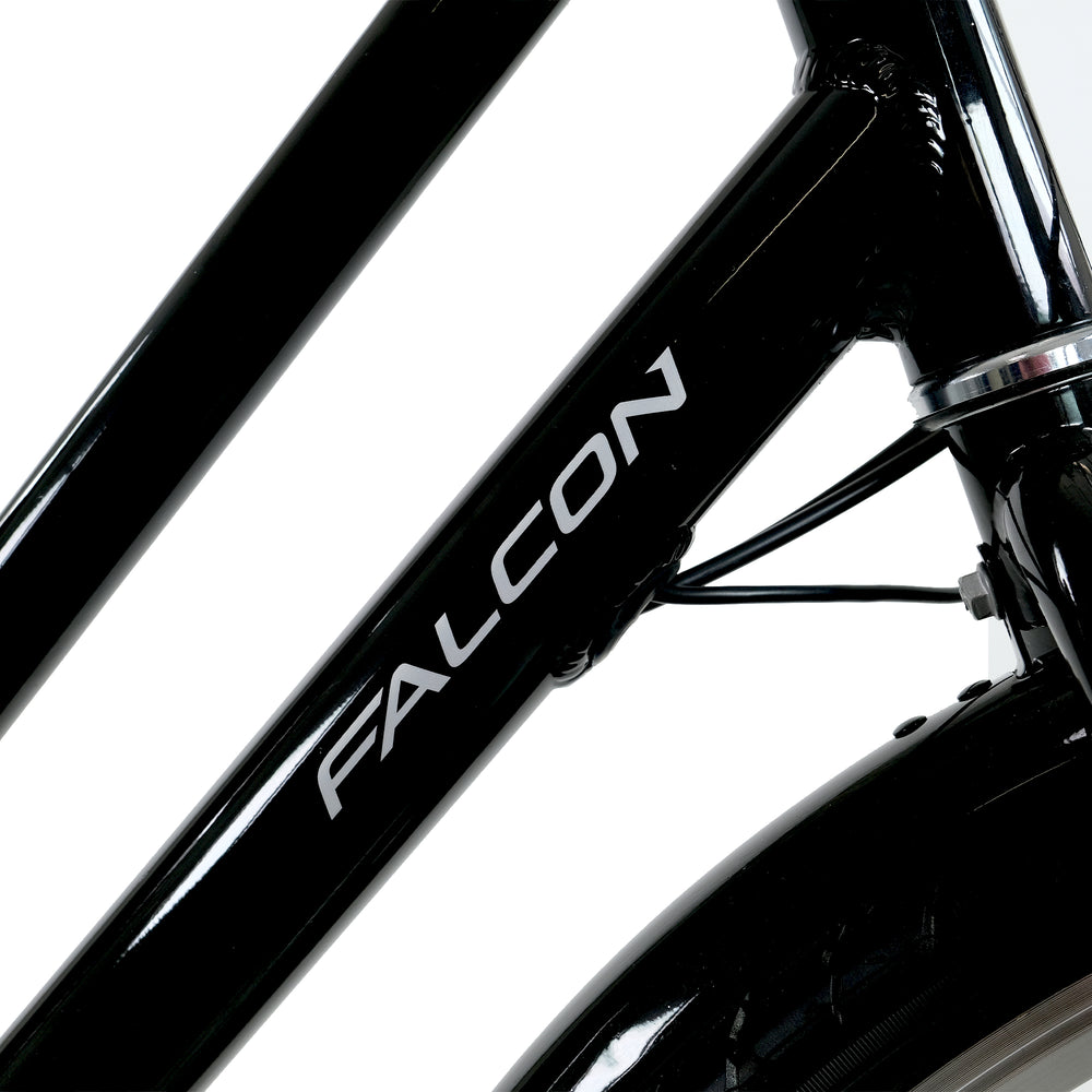 Falcon Heritage Electric Hybrid Bike - gloss black frame detail — view 9