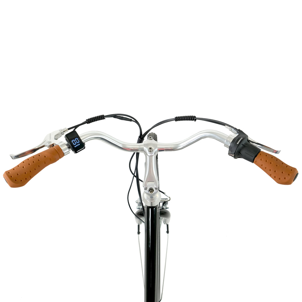 Falcon Heritage Electric Hybrid Bike - swept-back handlebars from above — view 12