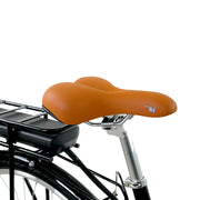 Falcon Heritage Electric Hybrid Bike - tan comfort saddle and rack battery — view 7
