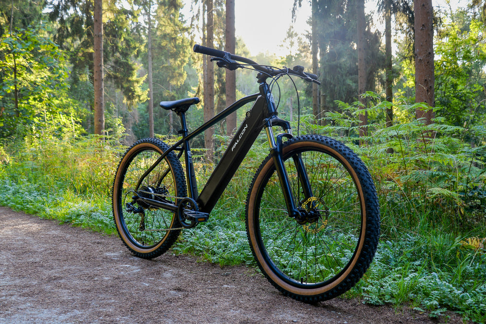 Falcon Turbine Electric Mountain Bike - on a forest trail — view 11