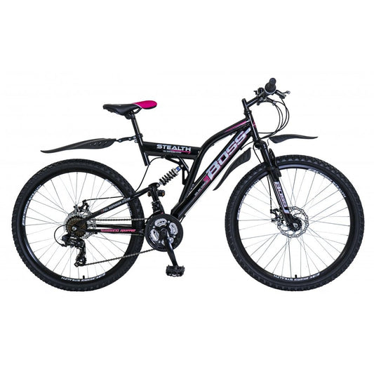 Boss Mountain Bikes Boss Stealth 26 Mountain Bike, Black/Pink