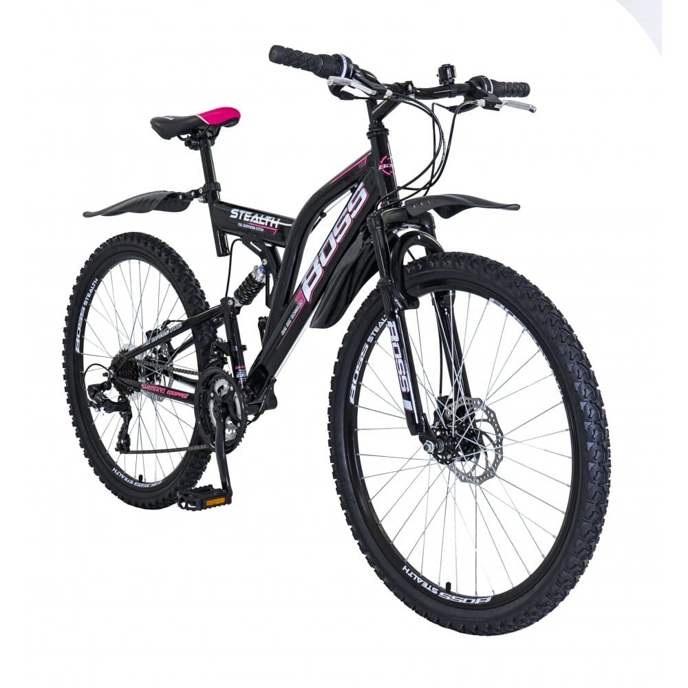 Boss Mountain Bikes Boss Stealth 26 Mountain Bike, Black/Pink