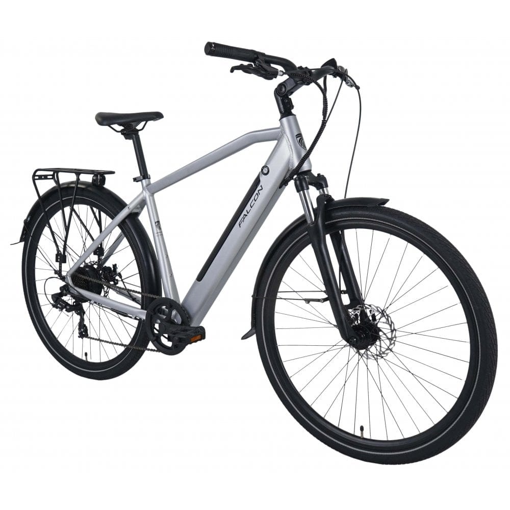 Falcon Horizon Cross Bar Electric Hybrid Bike, Silver, view 2 — view 2