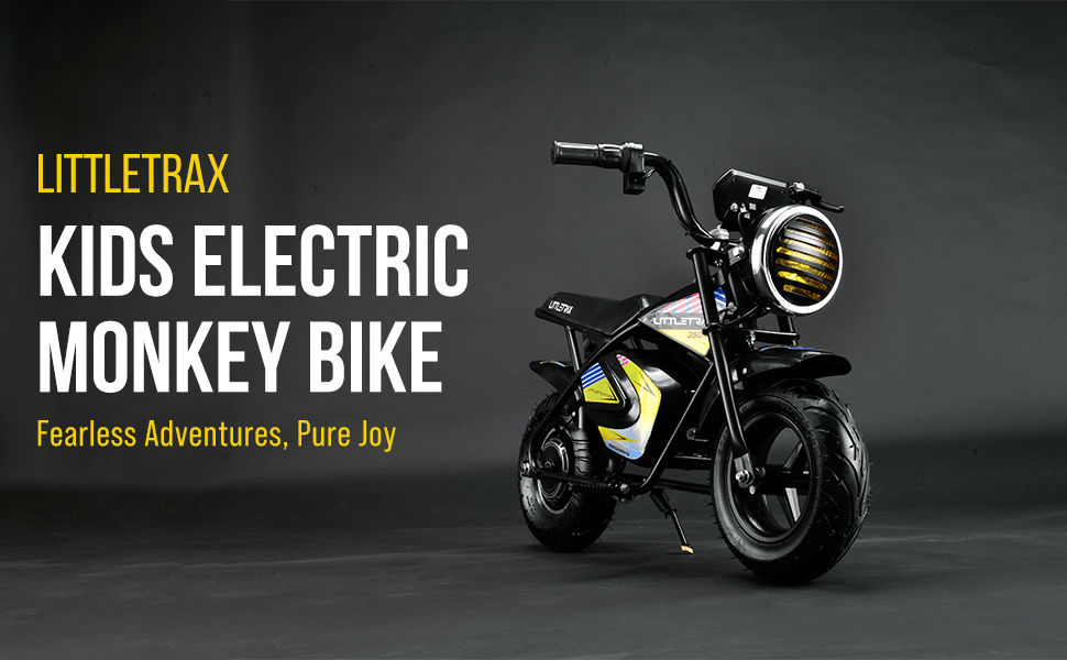 Littletrax Kids Electric Bikes E-Bike Littletrax 350W Kids Electric Bike – Ages 3 to 12+ ride on mini monkey bike - 3 speed, Bluetooth music, horn, lights, 36v