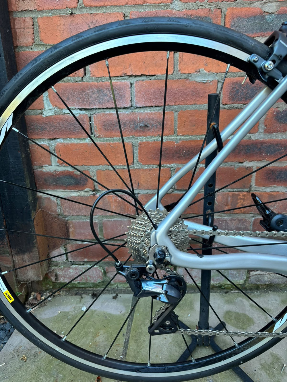 Ribble road bike rear wheel with Shimano Ultegra 11-speed rear derailleur and cassette — view 3